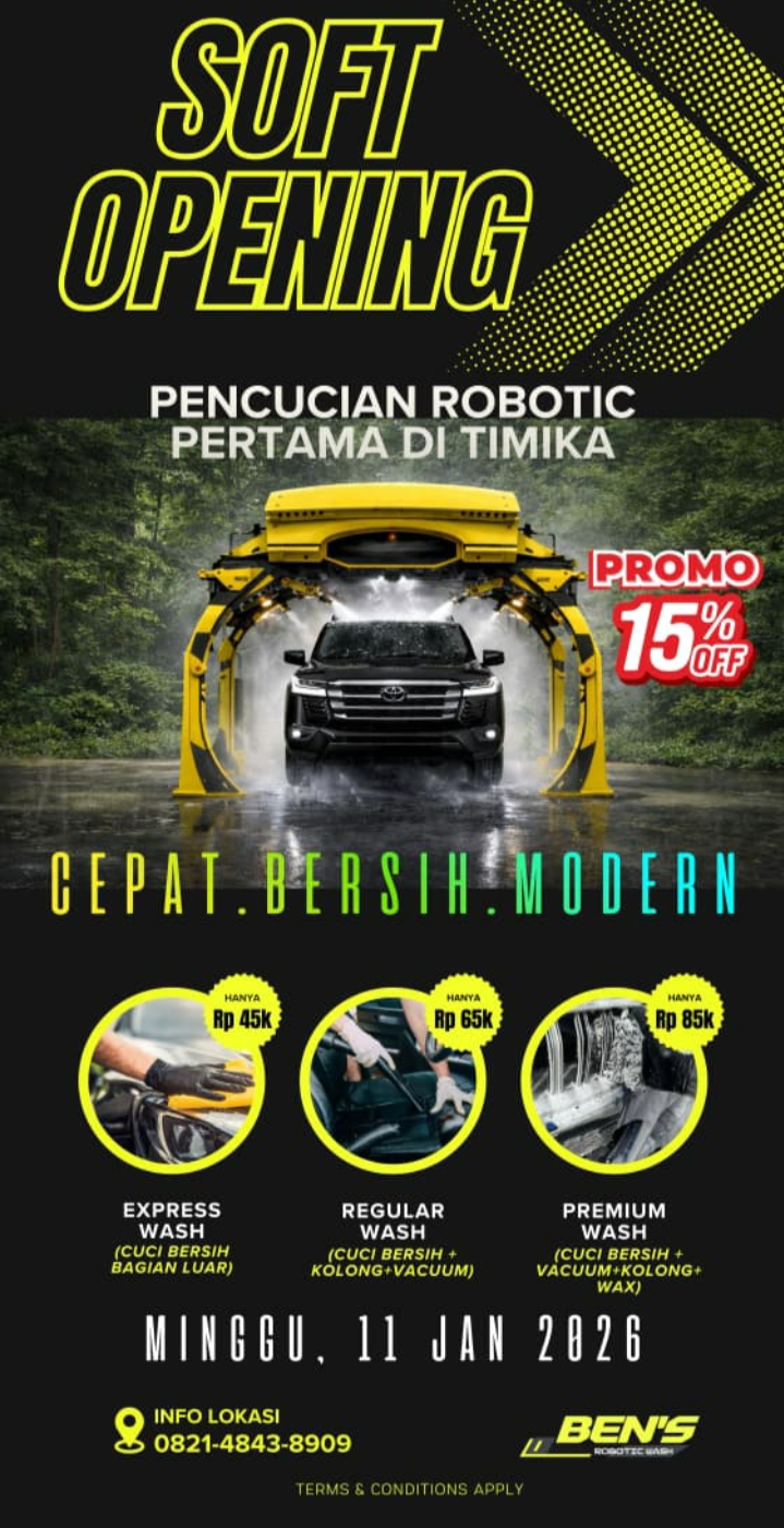 Satu-satunya di Timika, Cuci Kendaraan Robotic, Hadirkan Teknologi Canggih Untuk Pencucian Mobil Cepat dan Murah